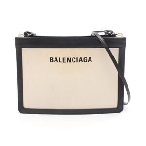 Balenciaga Navy Blue Pochette Shoulder Bag Canvas Leather Ivory White Black